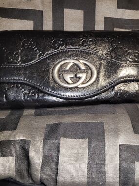 Gucci Black Patent Leather Clutch with Interlocking G
